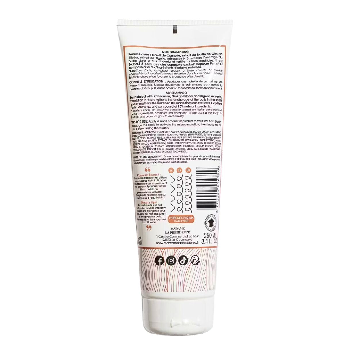 Madame La Présidente | RESOLUTION N°5 | Anti-Haarausfall-Shampoo für lockiges Haar /250ml Mildes Shampoo Madame La Présidente